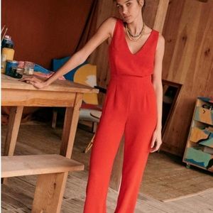 Sezane Vanille Jumpsuit - Coral Red